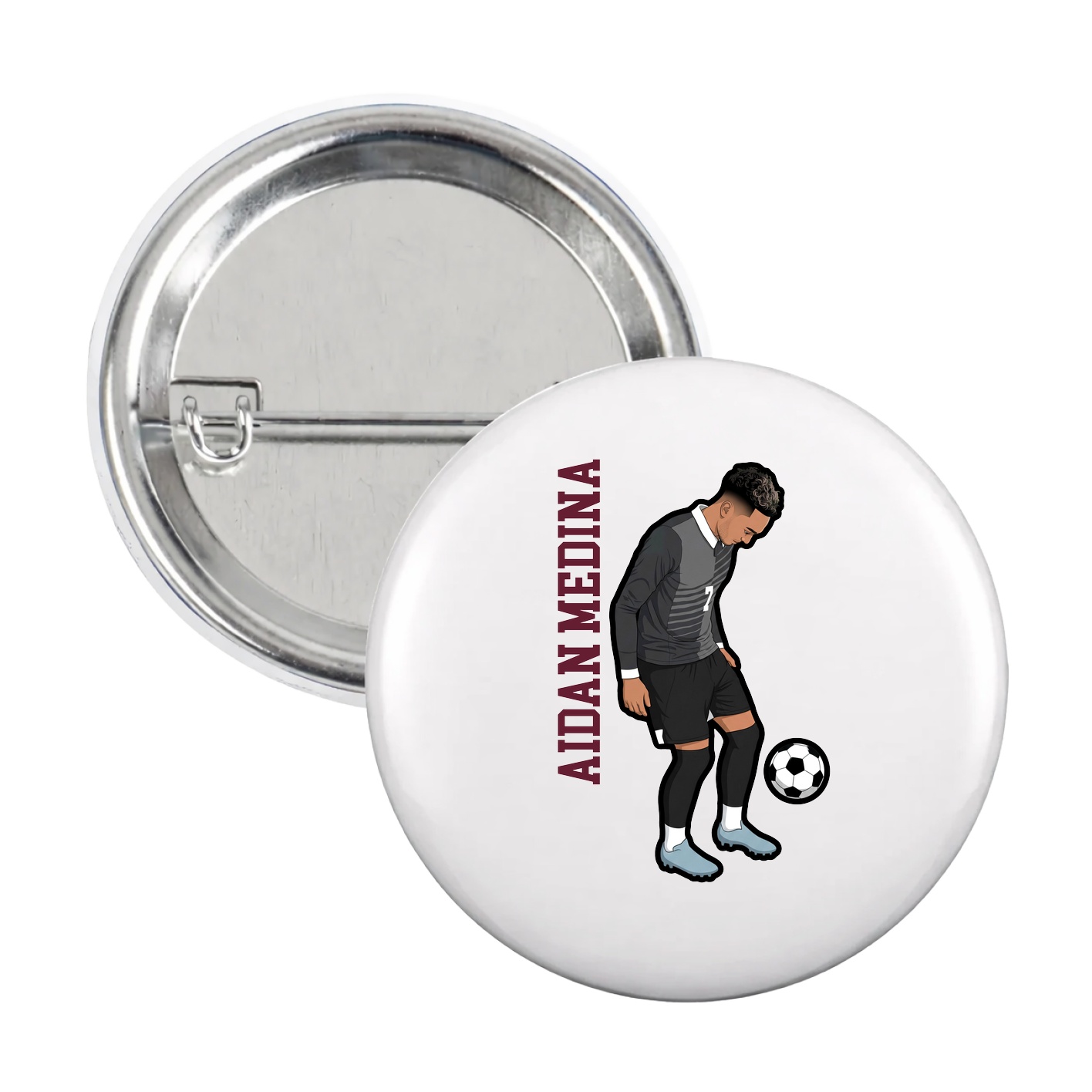 Game Day Button — Name Vertical in White