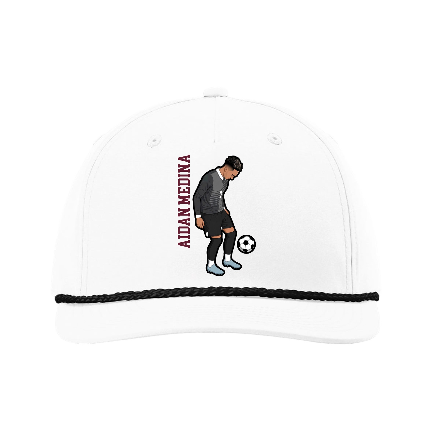 Five-Panel Classic Rope Cap — Name Vertical in White