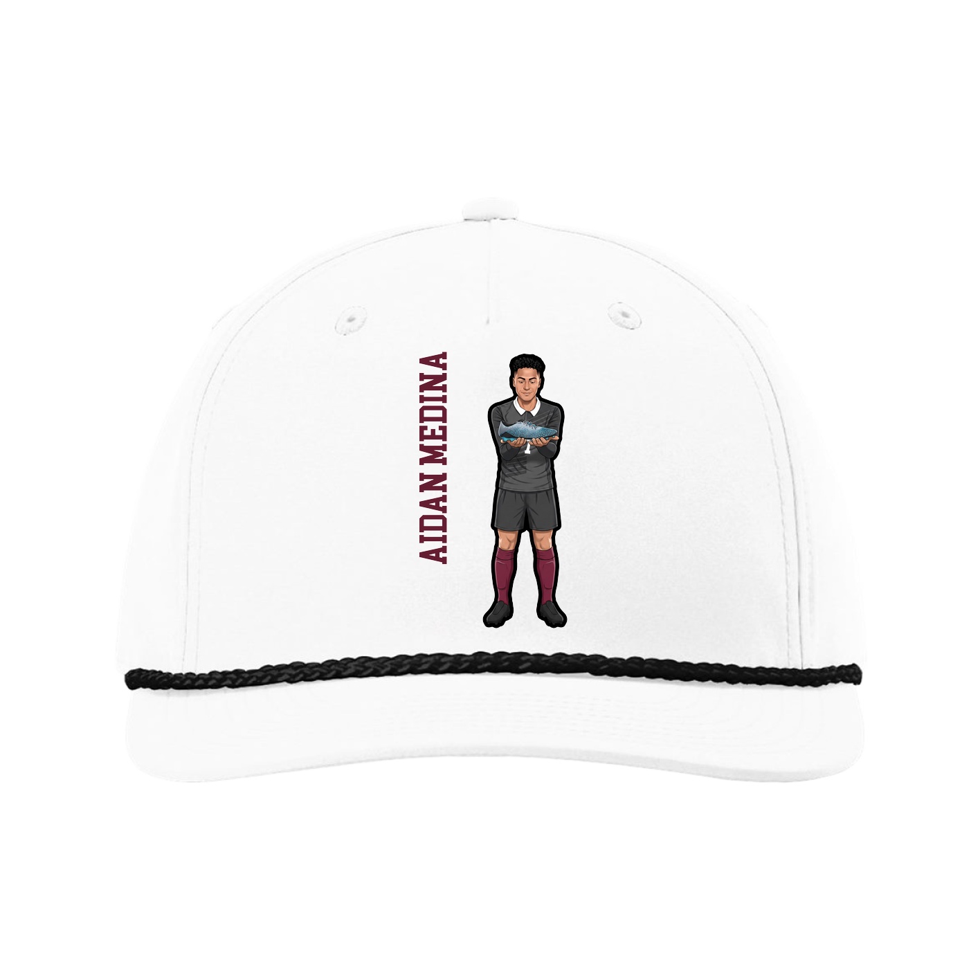 Five-Panel Classic Rope Cap — Name Vertical in White