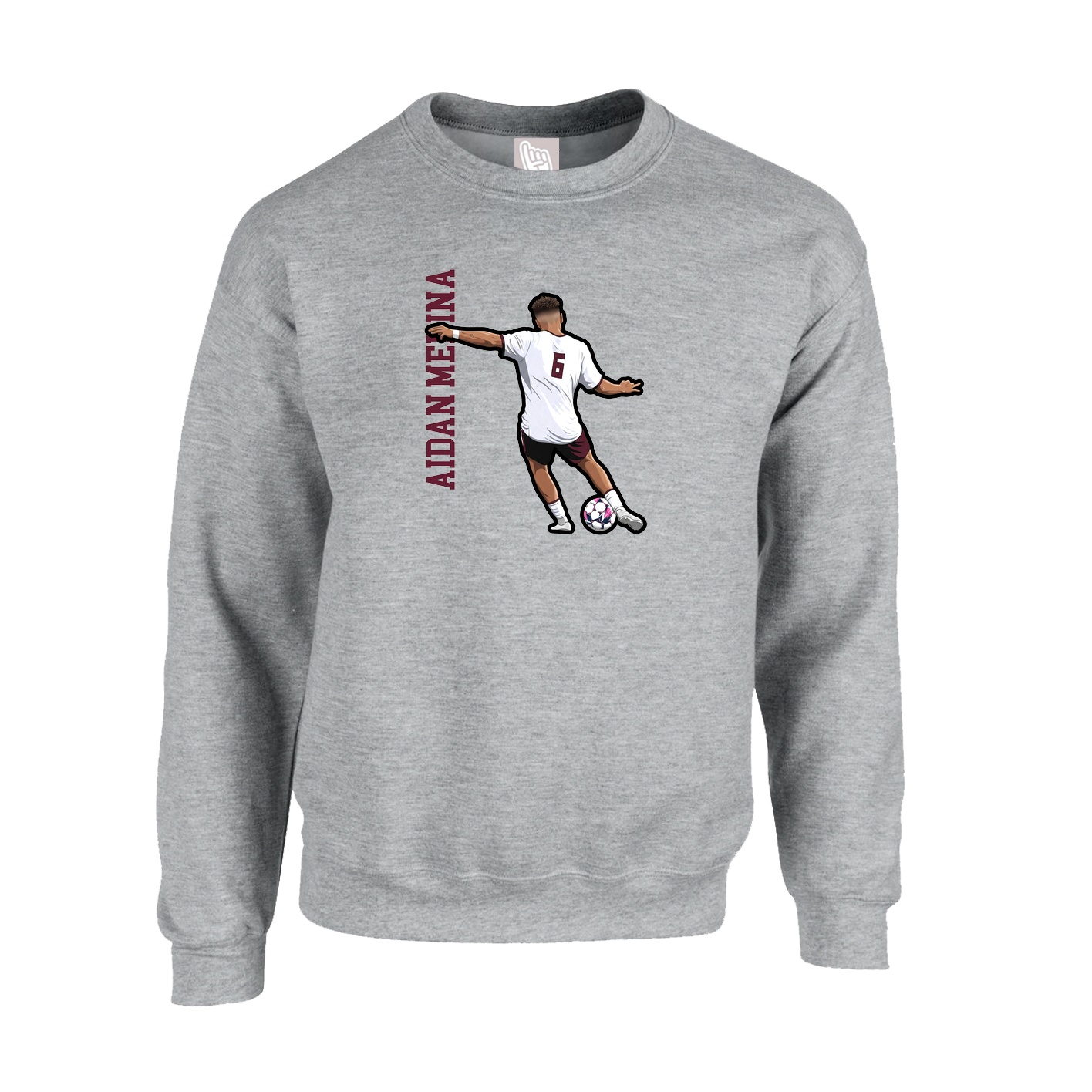 Fleece Crew — Name Vertical in Grey