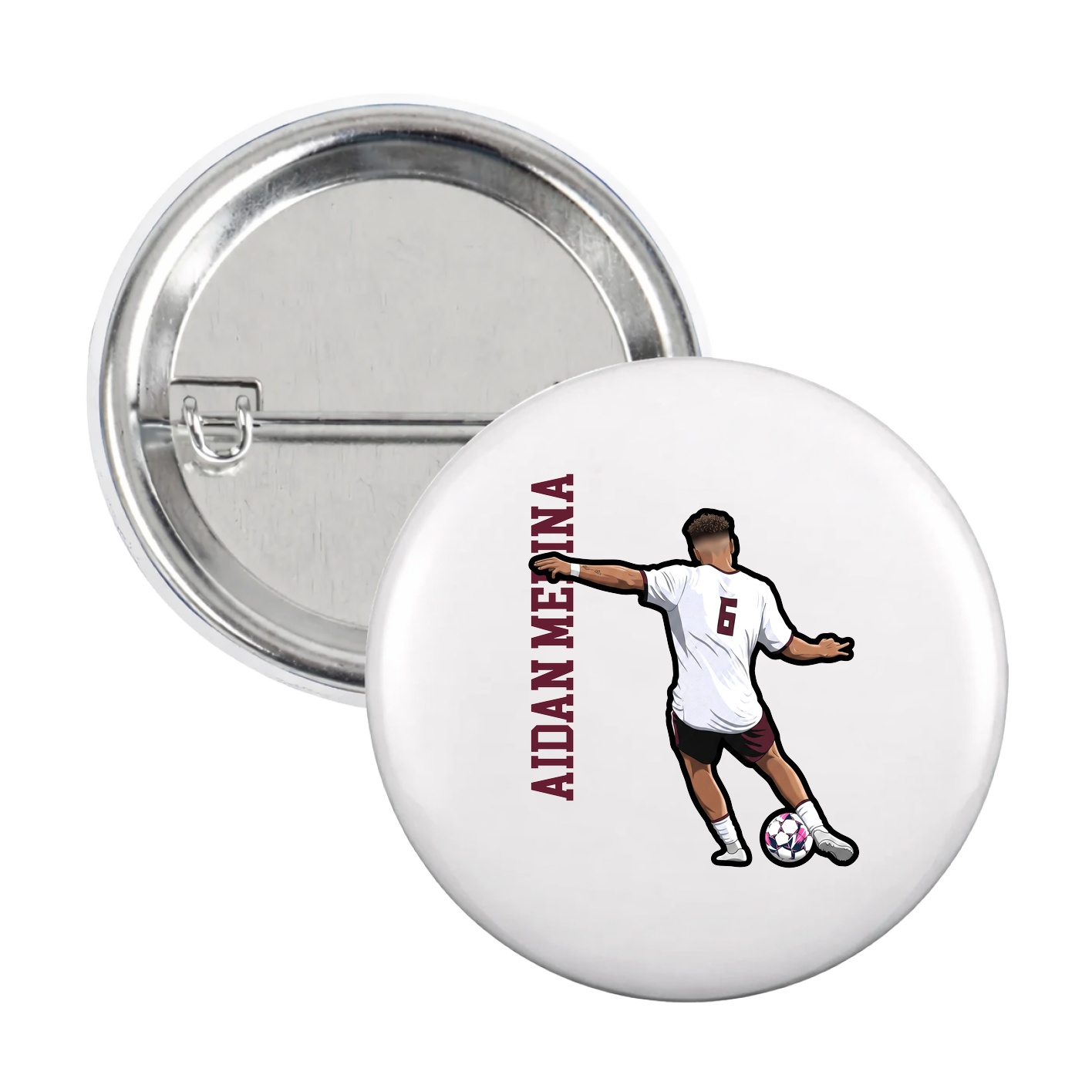 Game Day Button — Name Vertical in White