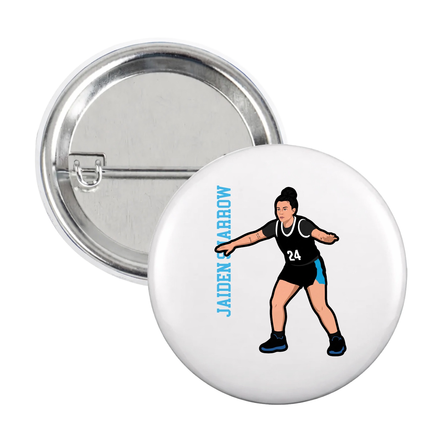 Game Day Button — Name Vertical in White