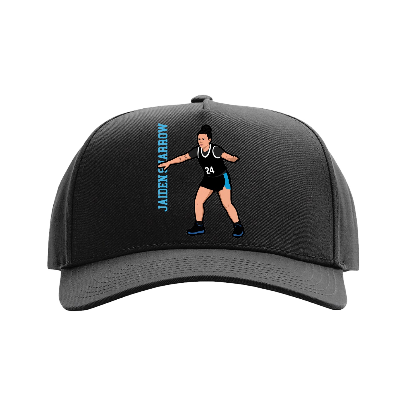 Full Fabric Five-Panel Champ Cap — Name Vertical in Black