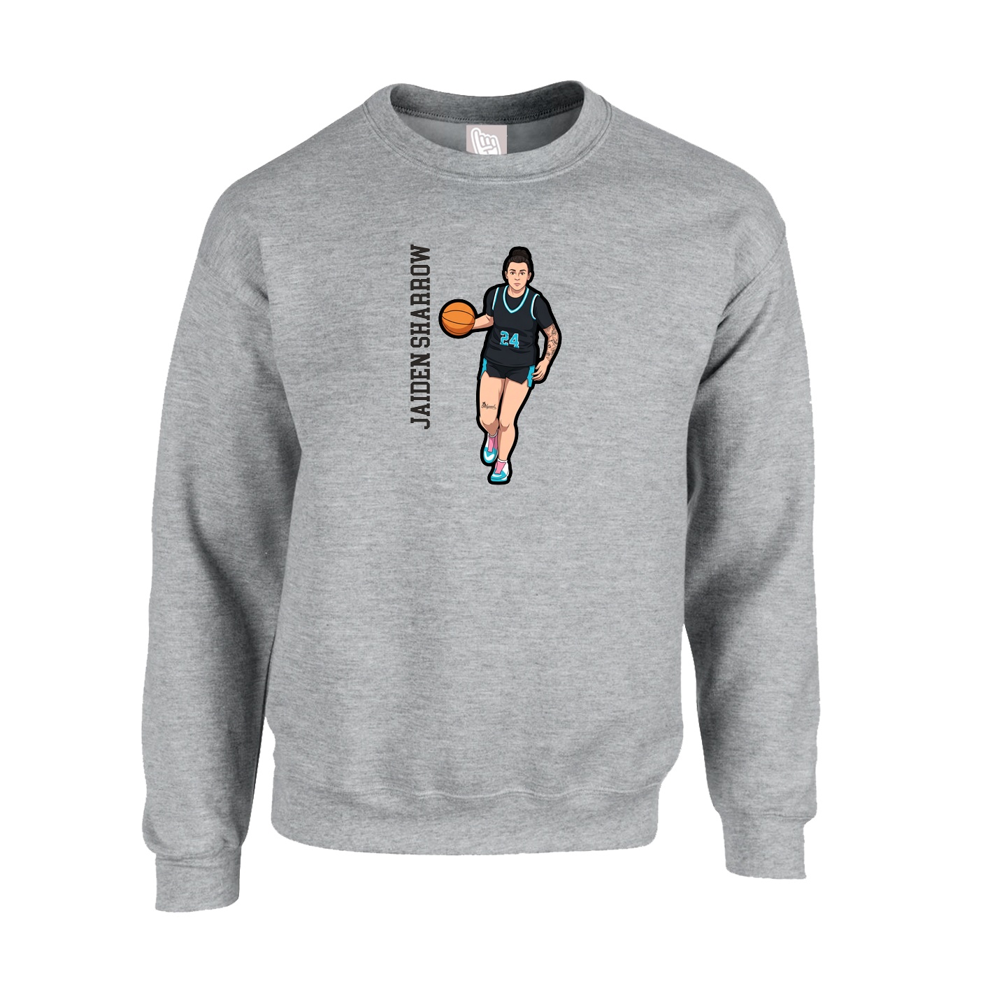 Fleece Crew — Name Vertical in Grey