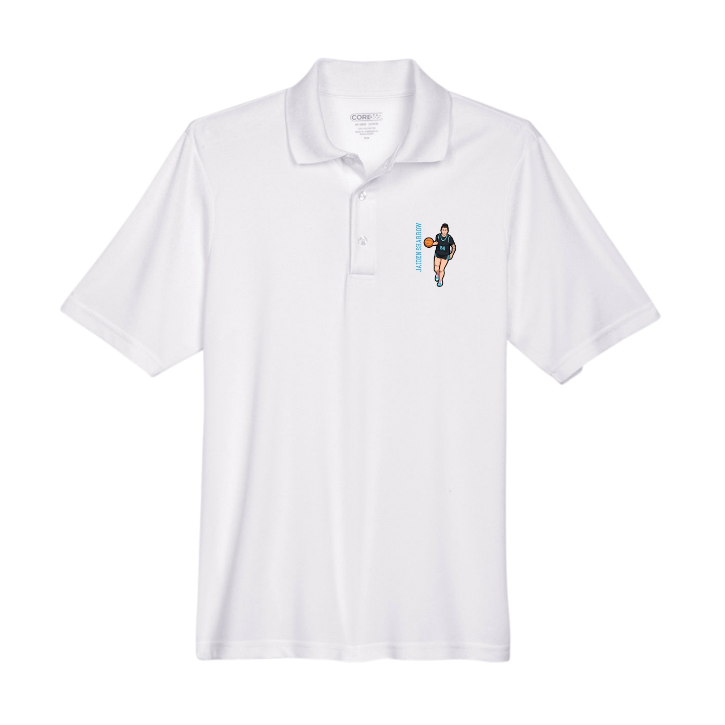 Performance Polo — Name Vertical in White