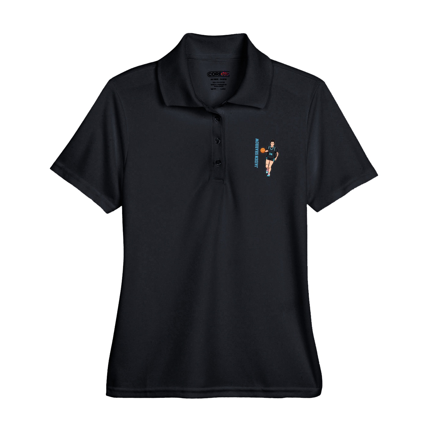 Womens Performance Polo — Name Vertical in Black