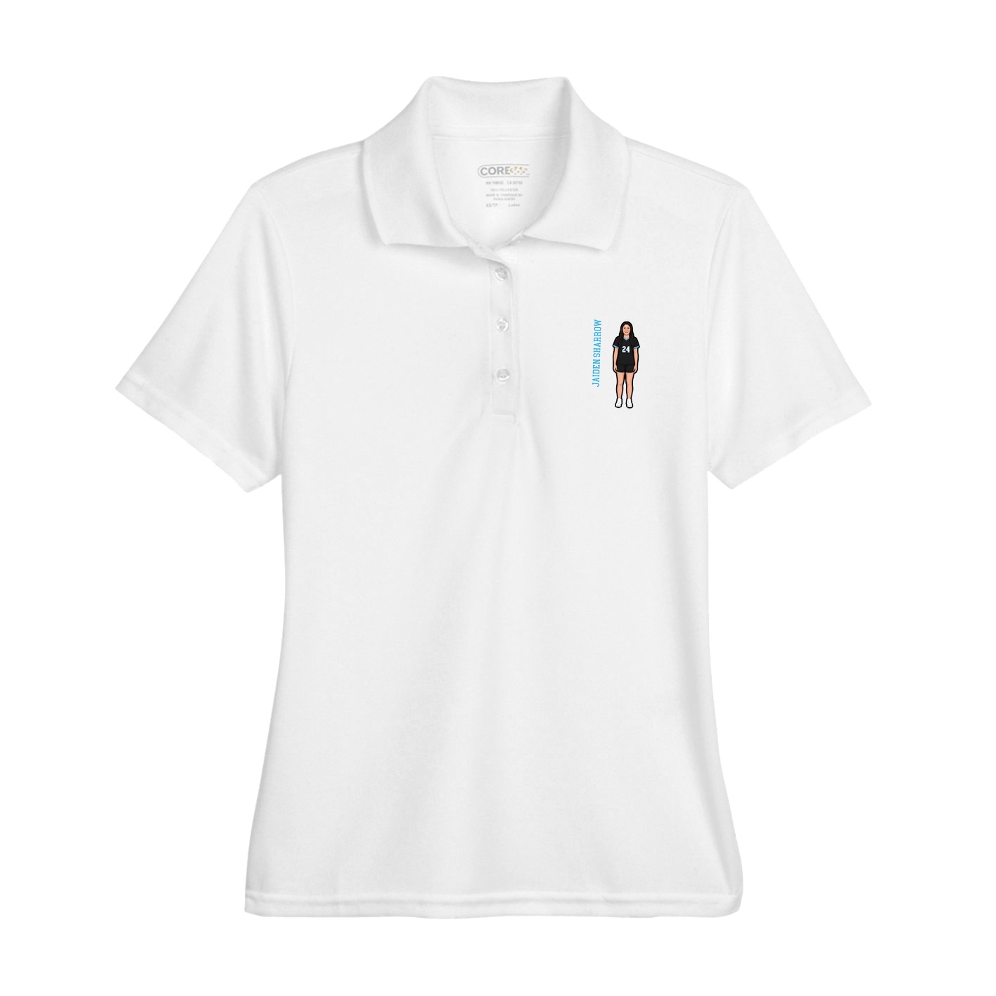 Womens Performance Polo — Name Vertical in White
