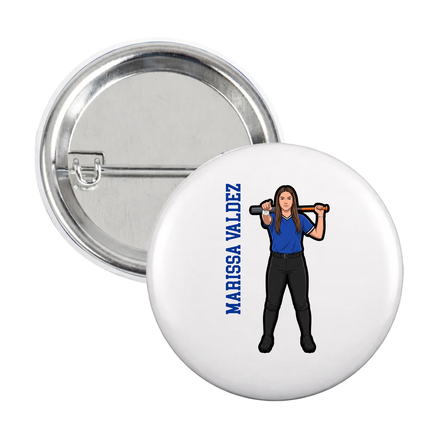 Game Day Button — Name Vertical in White