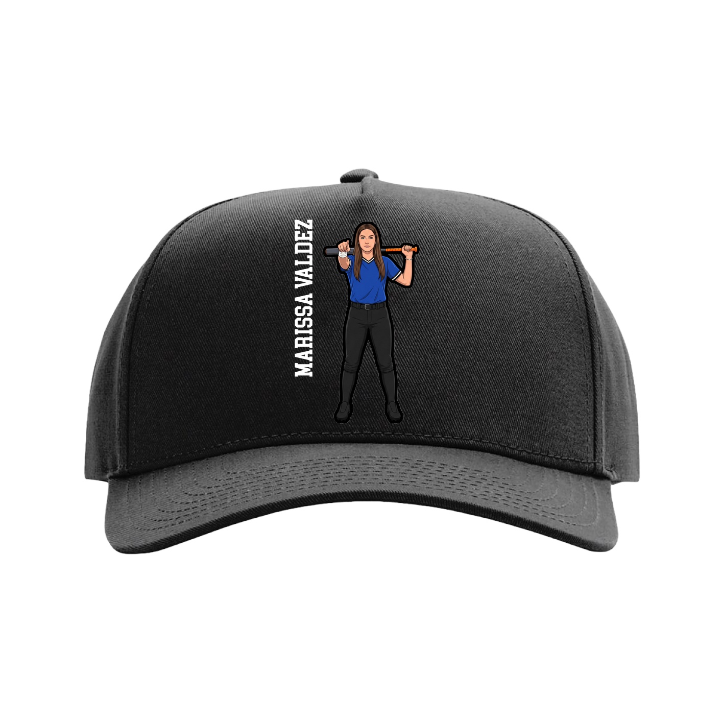 Full Fabric Five-Panel Champ Cap — Name Vertical in Black