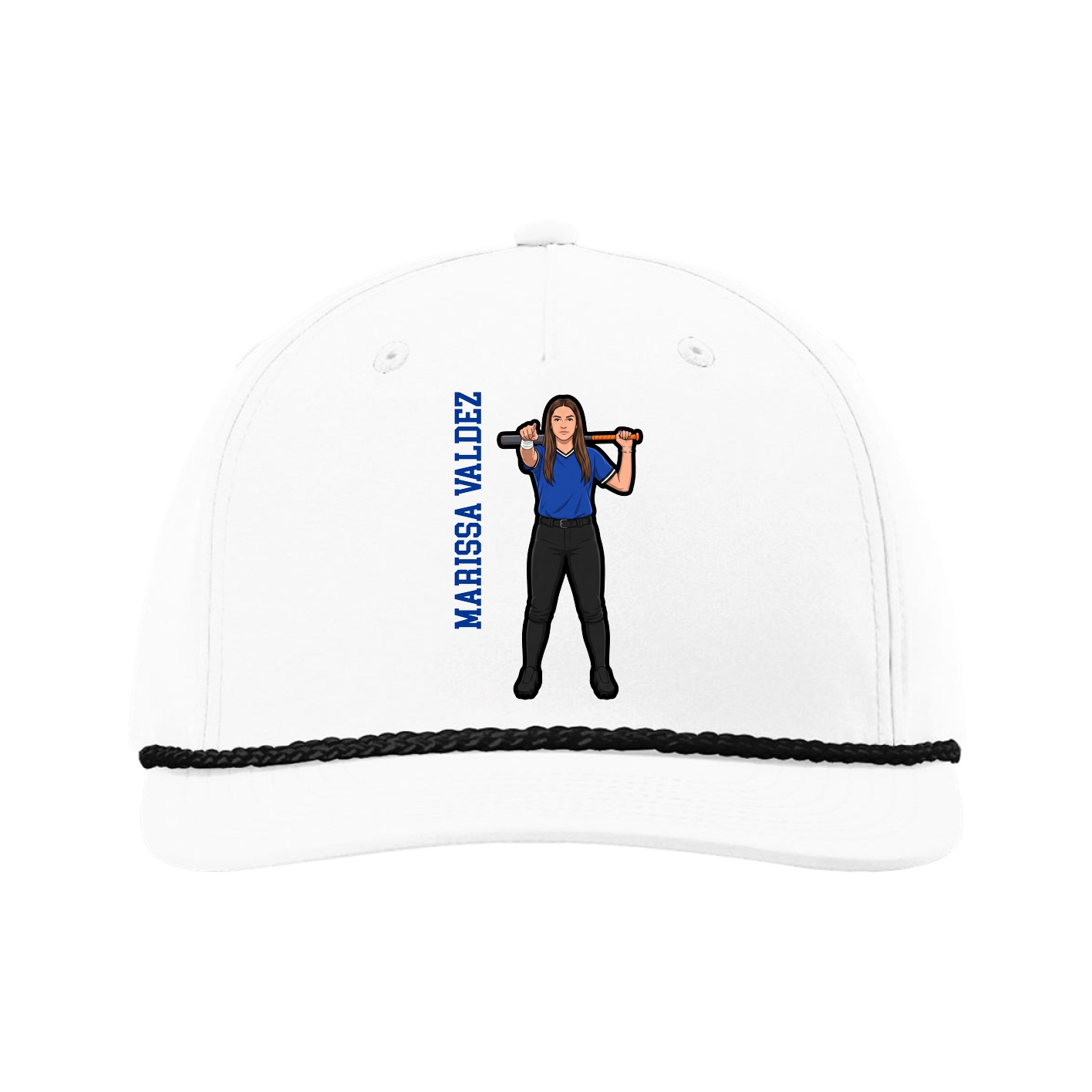 Five-Panel Classic Rope Cap — Name Vertical in White