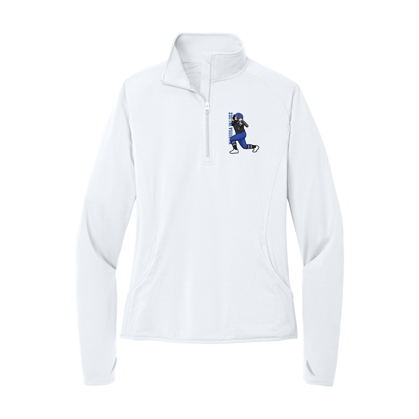 Women's Q-Zip Pullover — Name Vertical in White