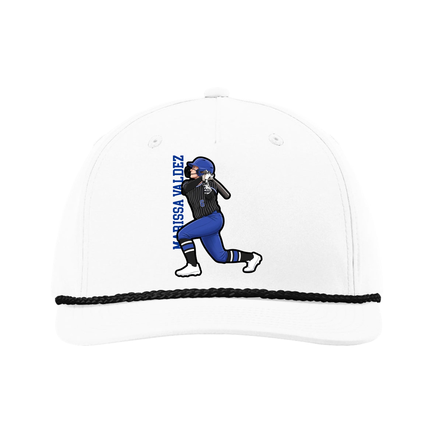 Five-Panel Classic Rope Cap — Name Vertical in White