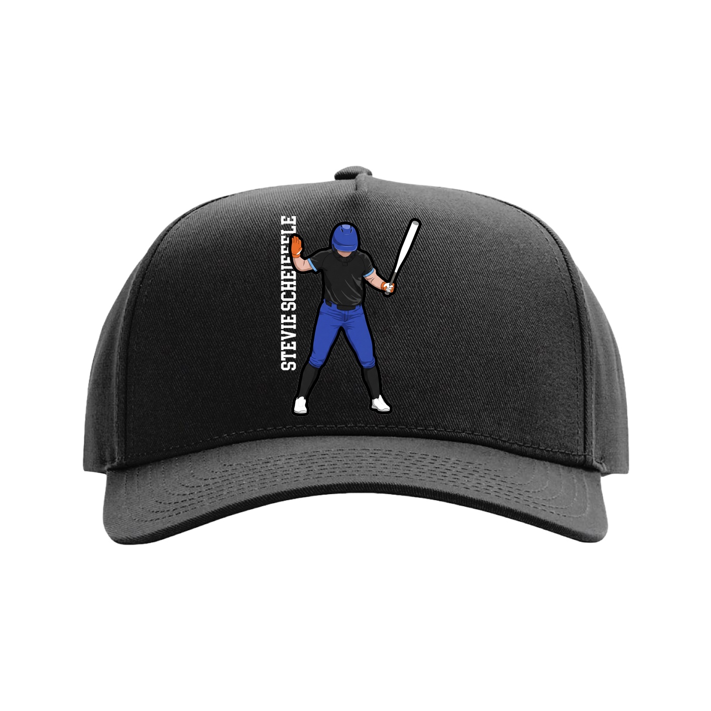 Full Fabric Five-Panel Champ Cap — Name Vertical in Black