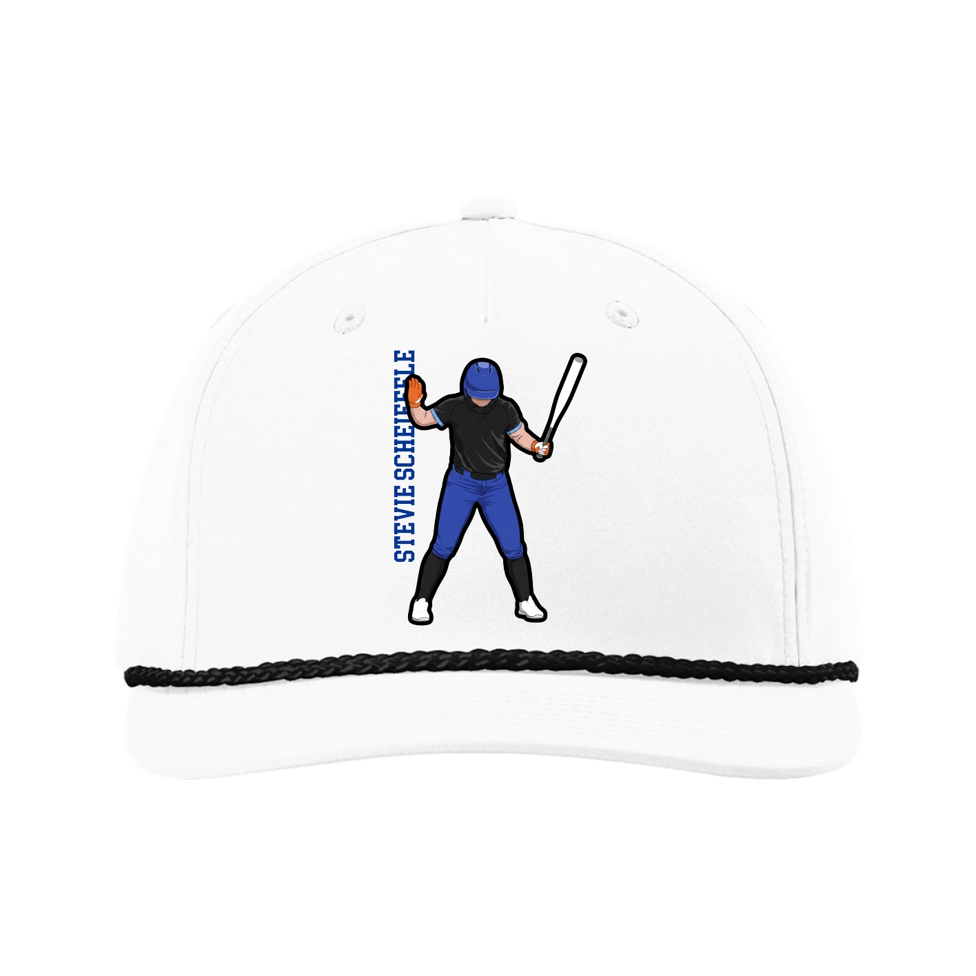 Five-Panel Classic Rope Cap — Name Vertical in White