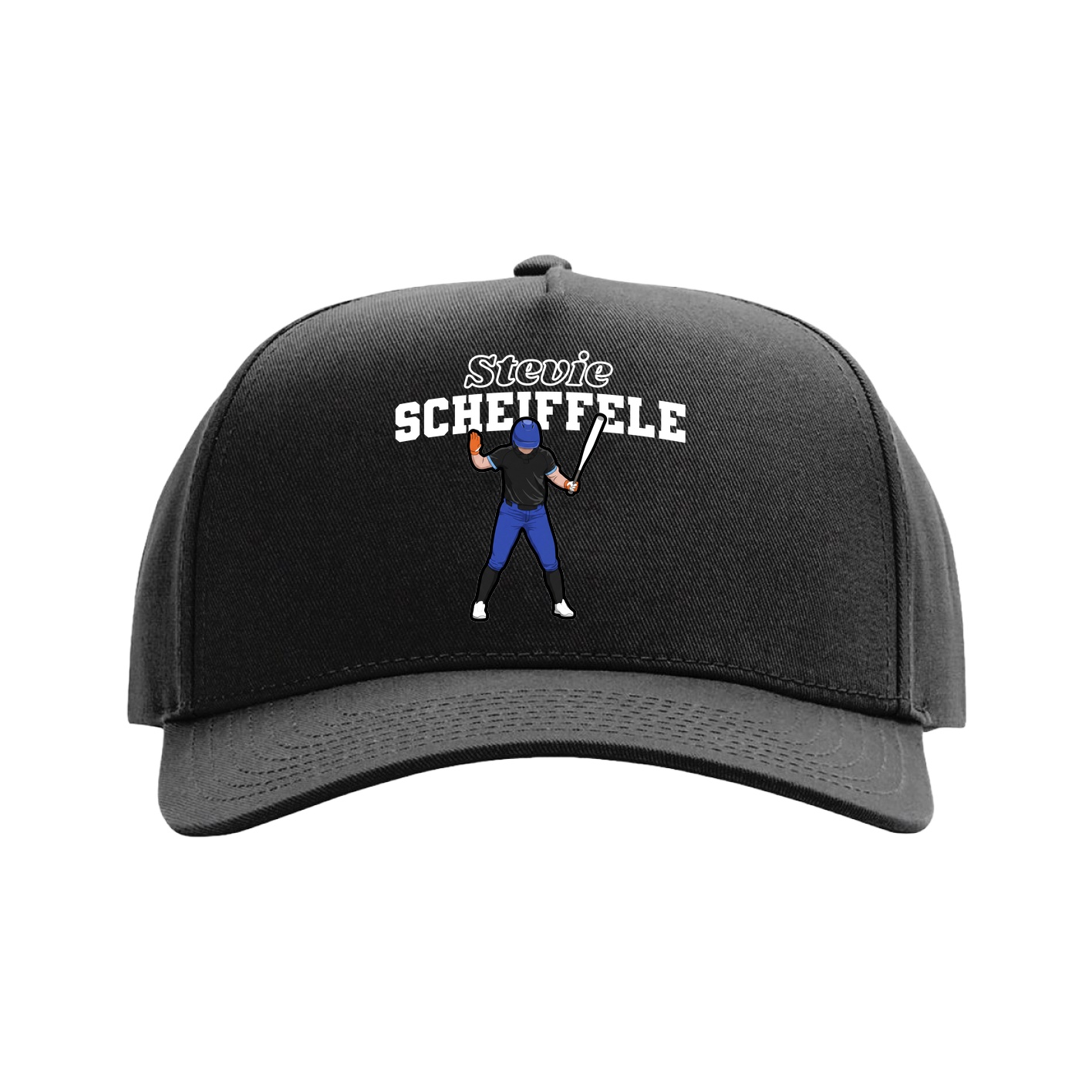 Full Fabric Five-Panel Champ Cap — Name Arch in Black