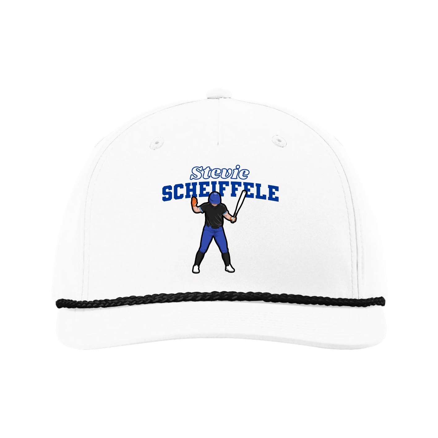 Five-Panel Classic Rope Cap — Name Arch in White