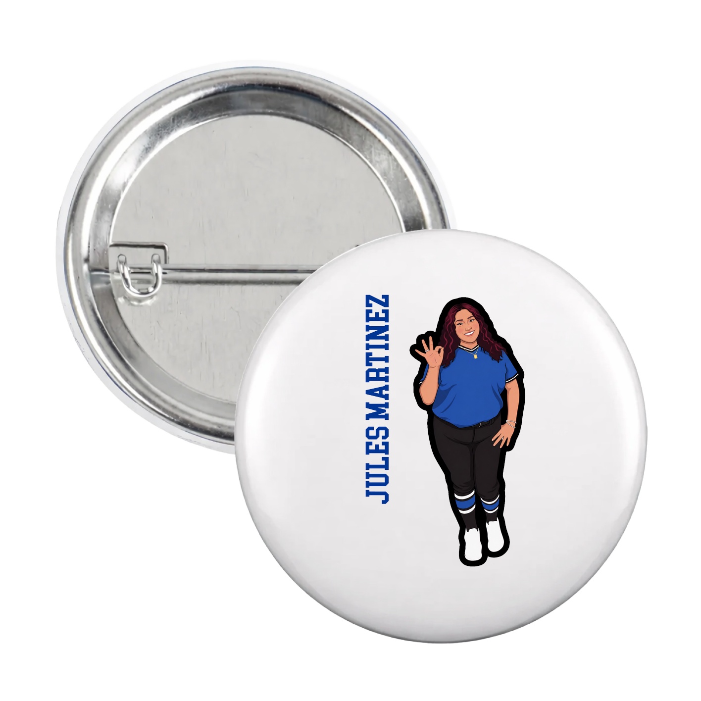Game Day Button — Name Vertical in White