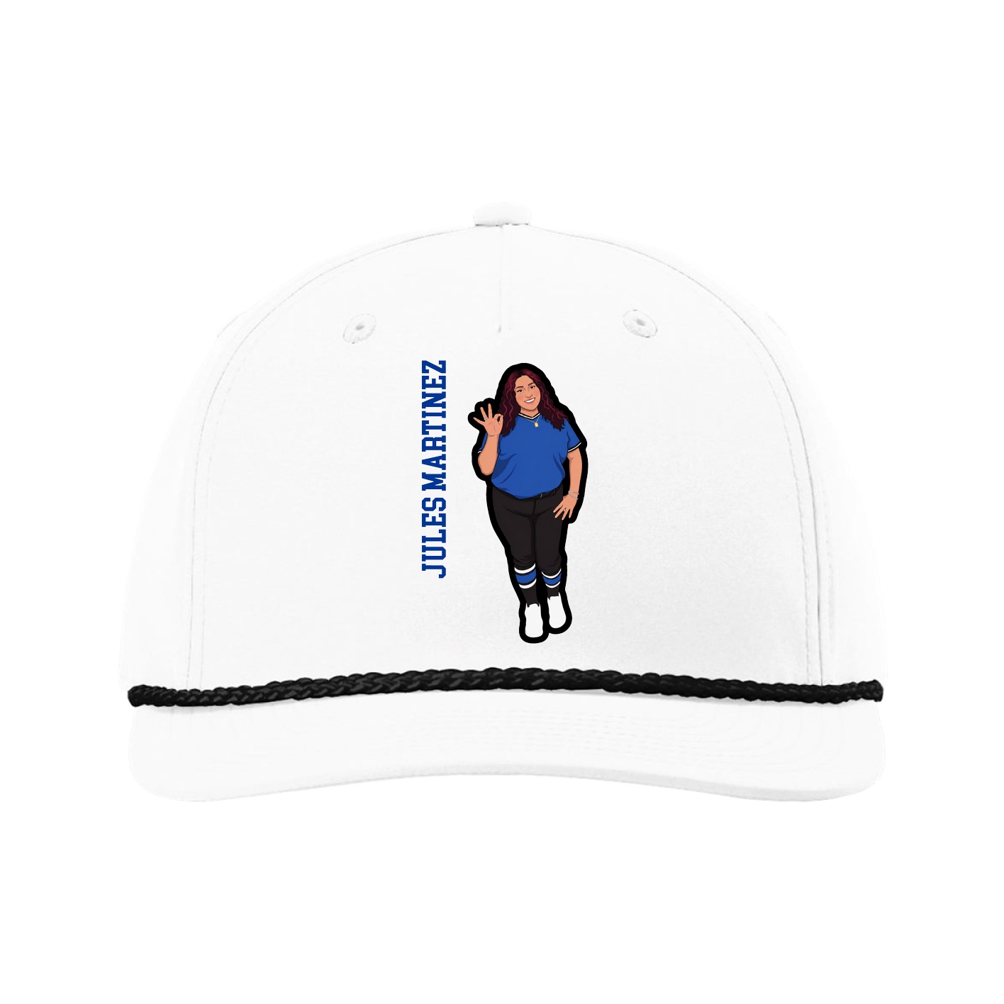 Five-Panel Classic Rope Cap — Name Vertical in White