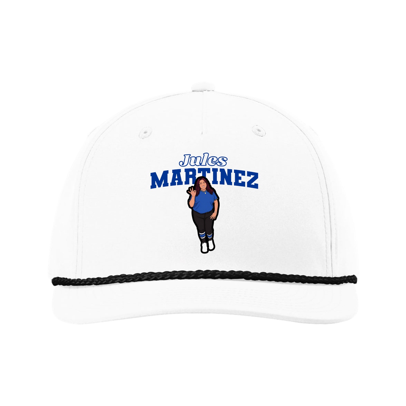 Five-Panel Classic Rope Cap — Name Arch in White