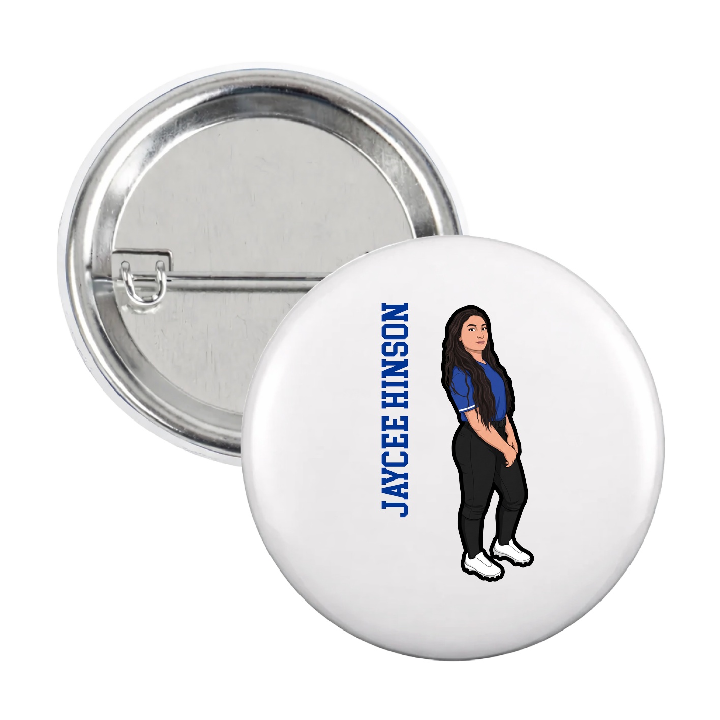 Game Day Button — Name Vertical in White