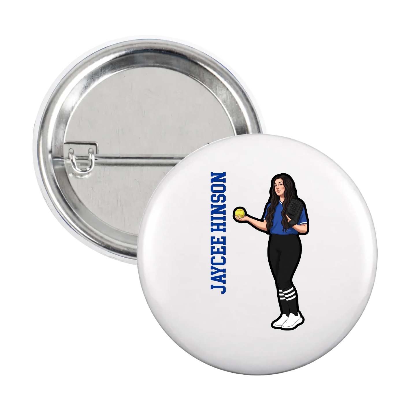 Game Day Button — Name Vertical in White