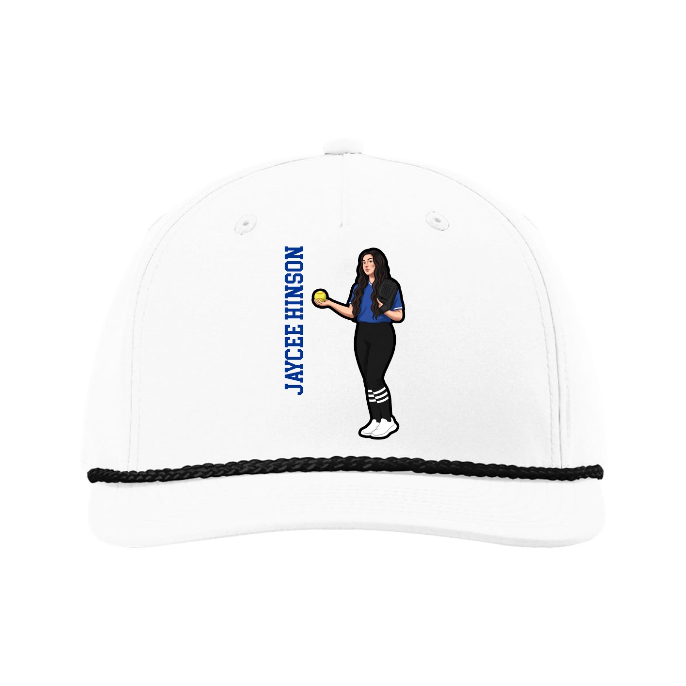Five-Panel Classic Rope Cap — Name Vertical in White