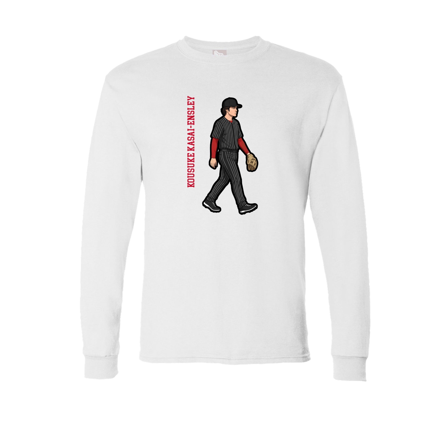 Long Sleeve Tee — Name Vertical in White
