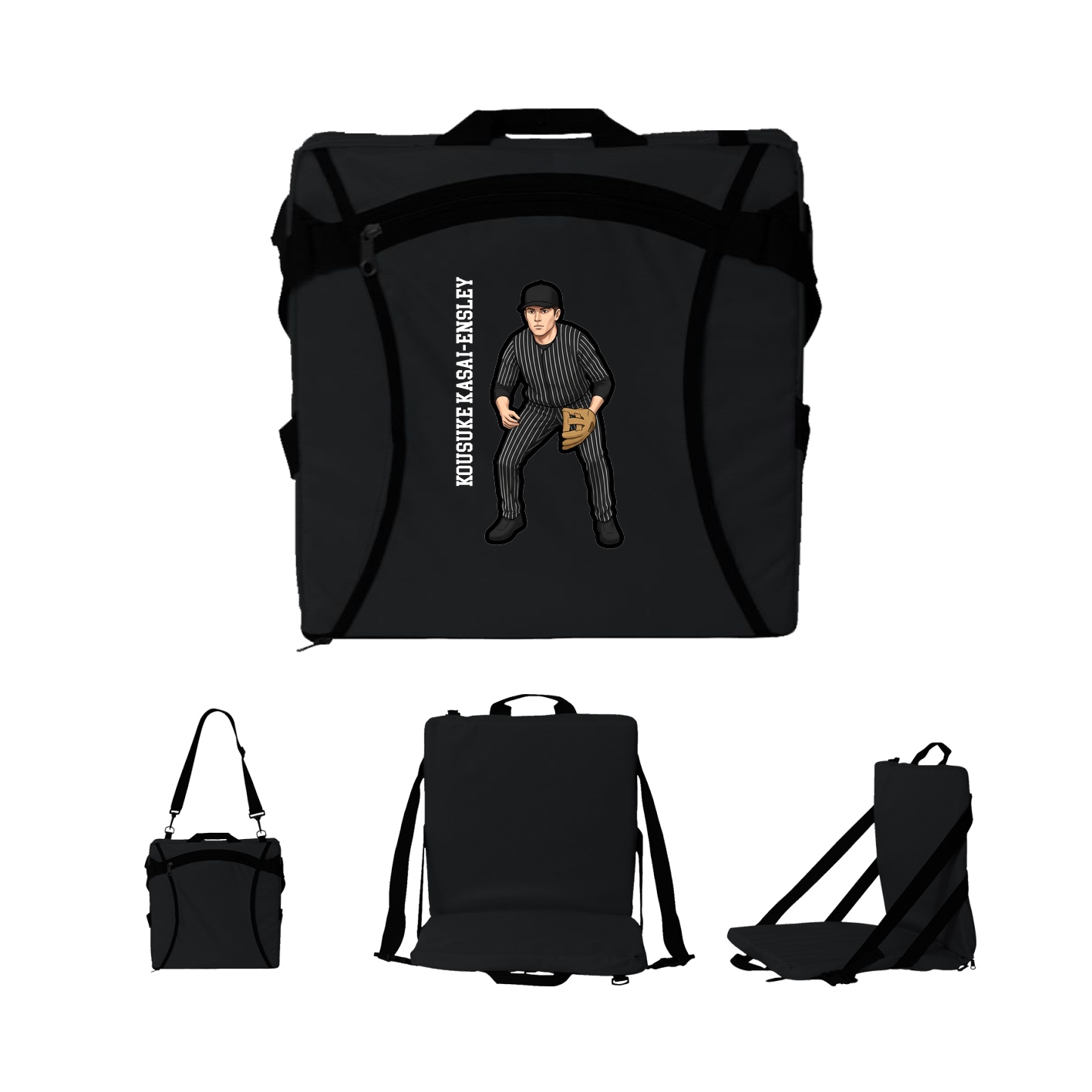 Folding Stadium Seat — Name Vertical in Black