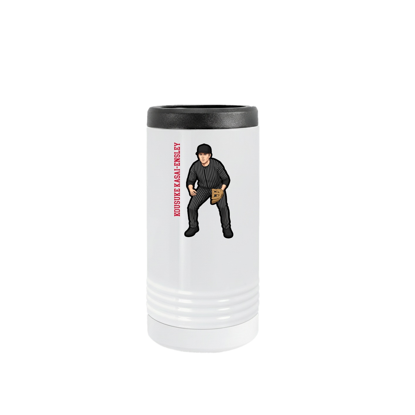 Slim Beverage Holder — Name Vertical in White