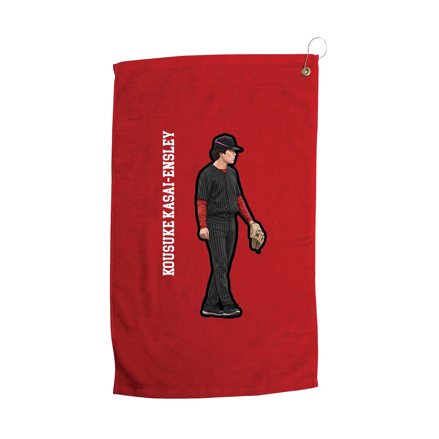Golf Towel — Name Vertical in Red