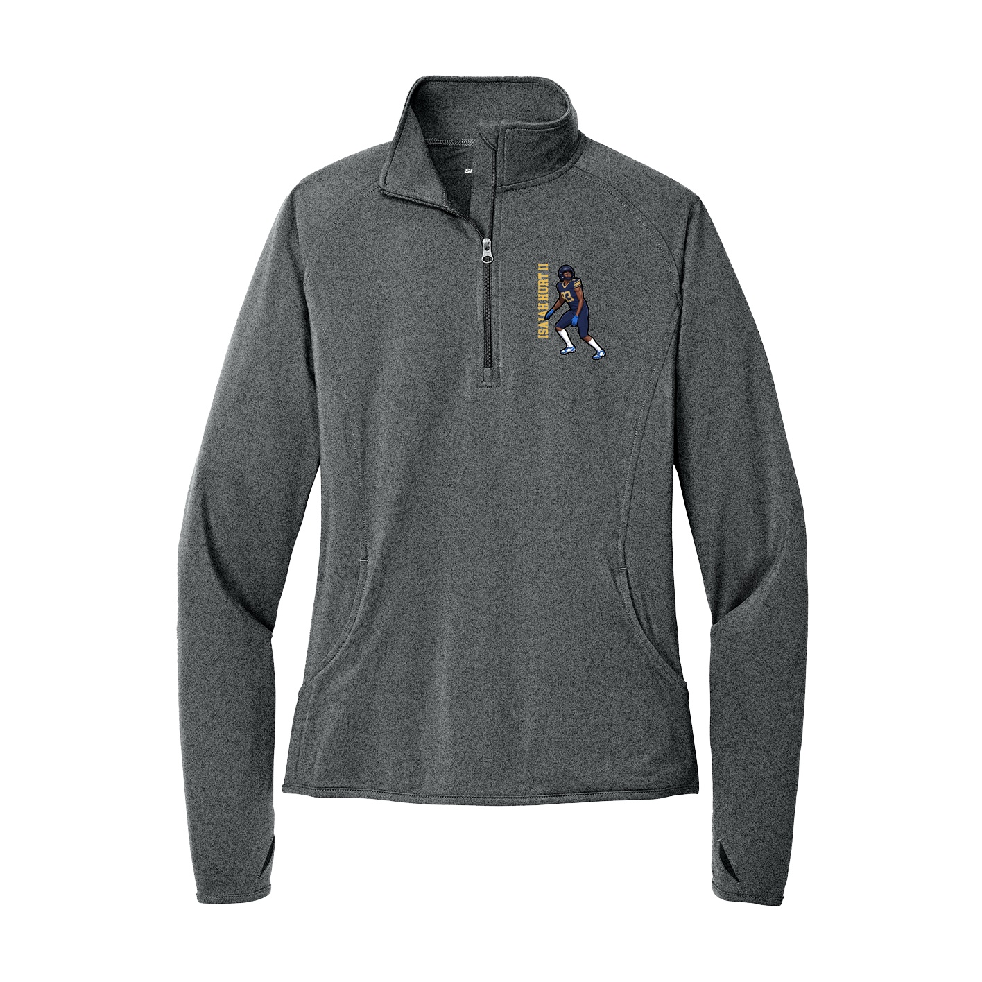 Women's Q-Zip Pullover — Name Vertical in Grey