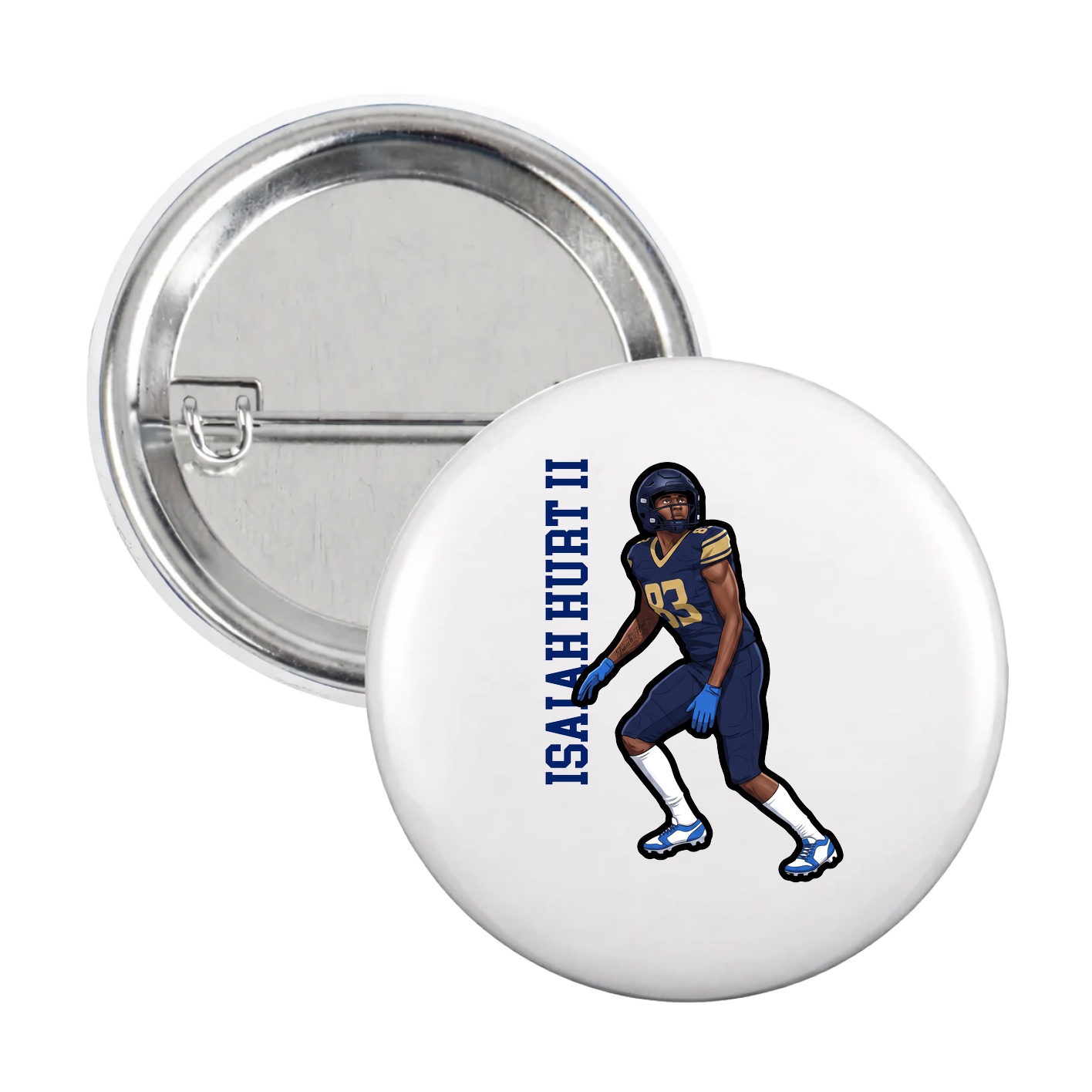 Game Day Button — Name Vertical in White