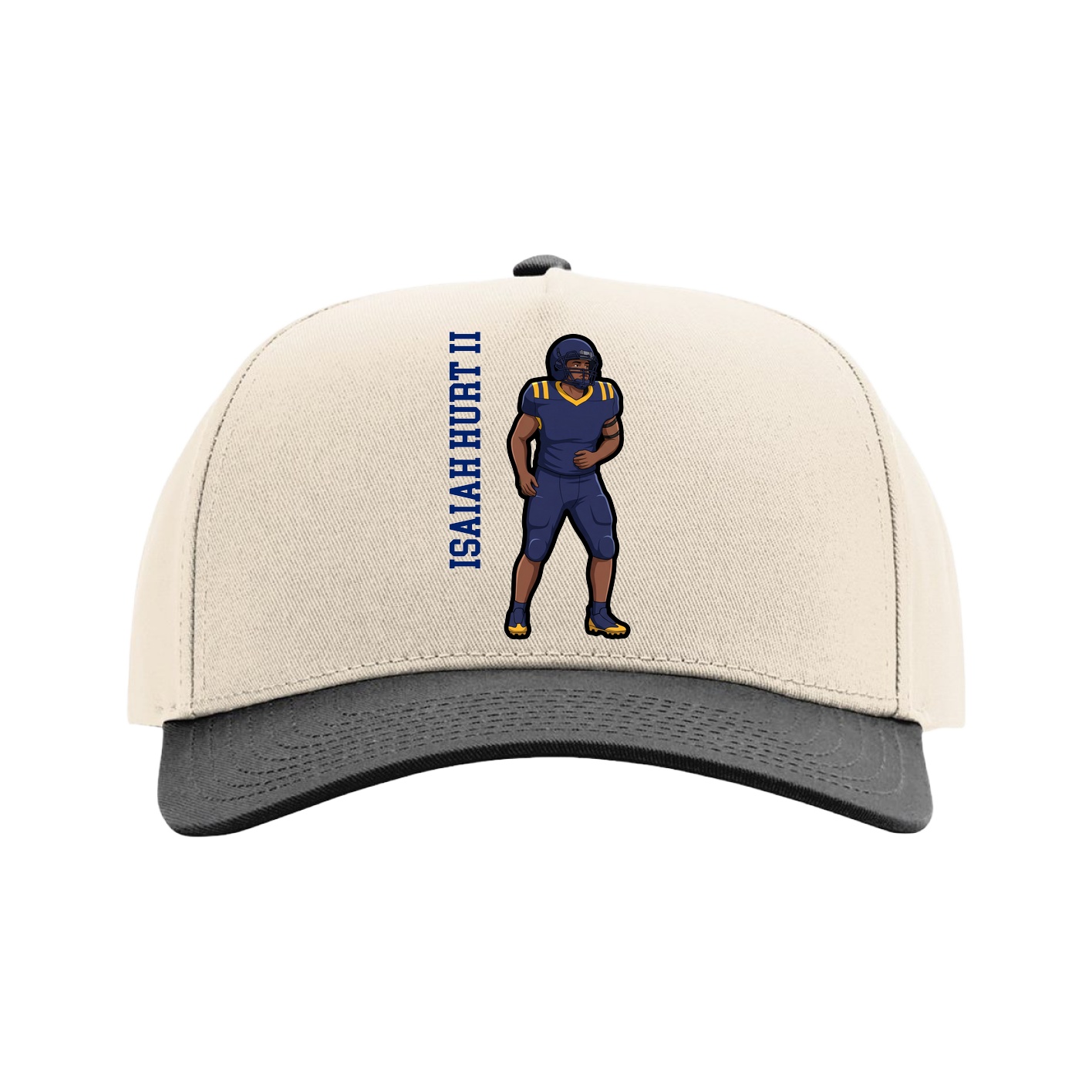 Full Fabric Five-Panel Champ Cap — Name Vertical in Cream/Black