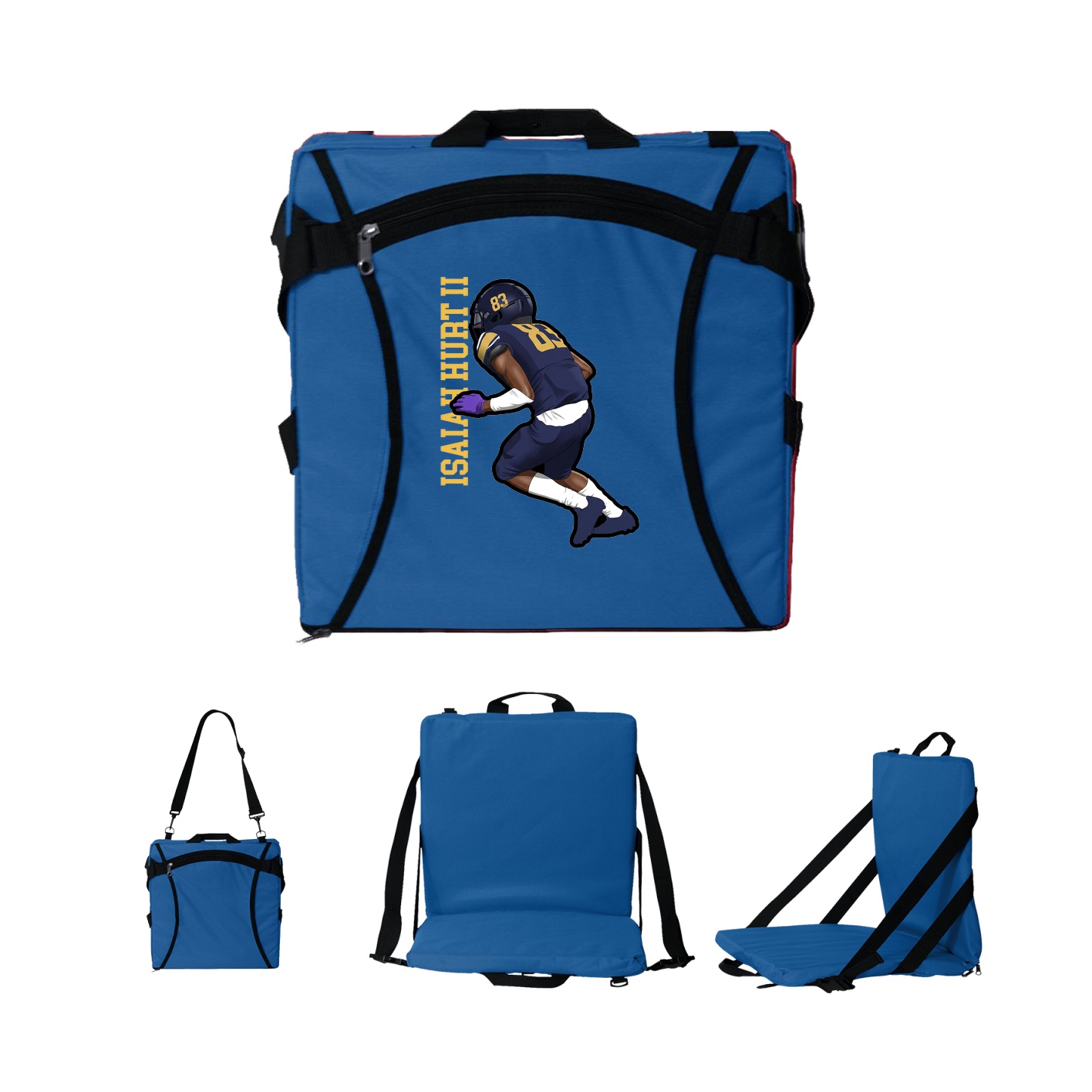 Folding Stadium Seat — Name Vertical in Royal