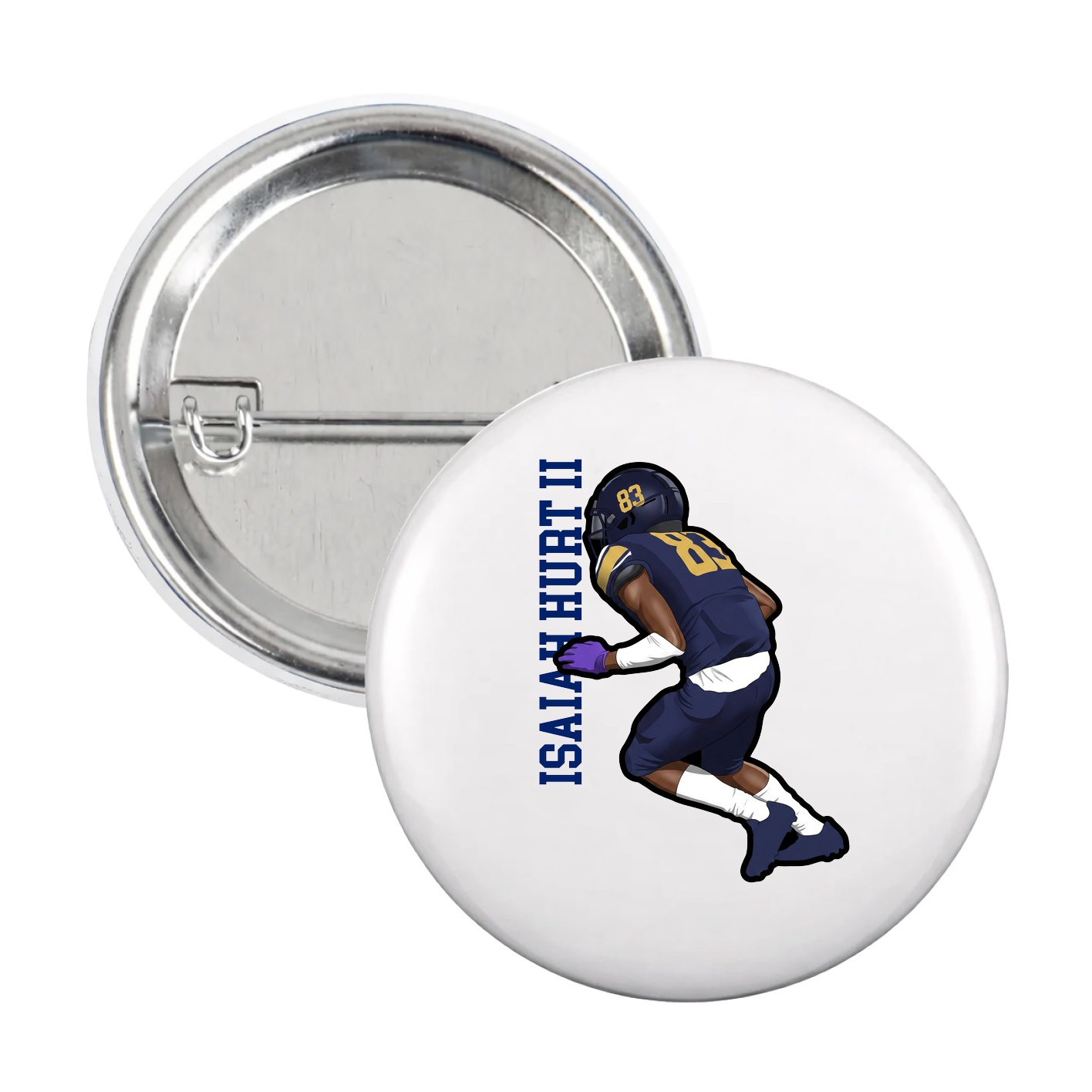 Game Day Button — Name Vertical in White