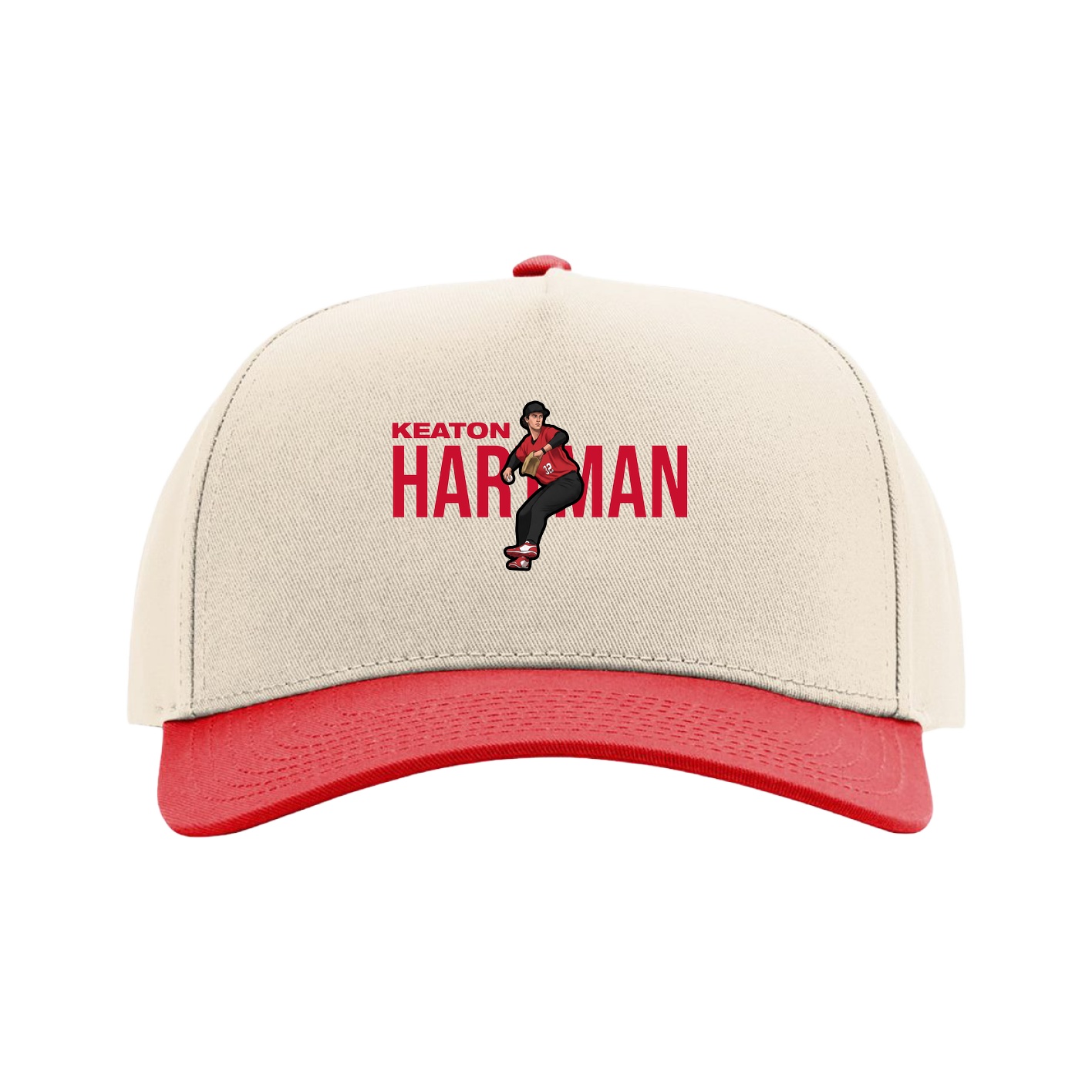 Full Fabric Five-Panel Champ Cap — Player Name in Cream/Red