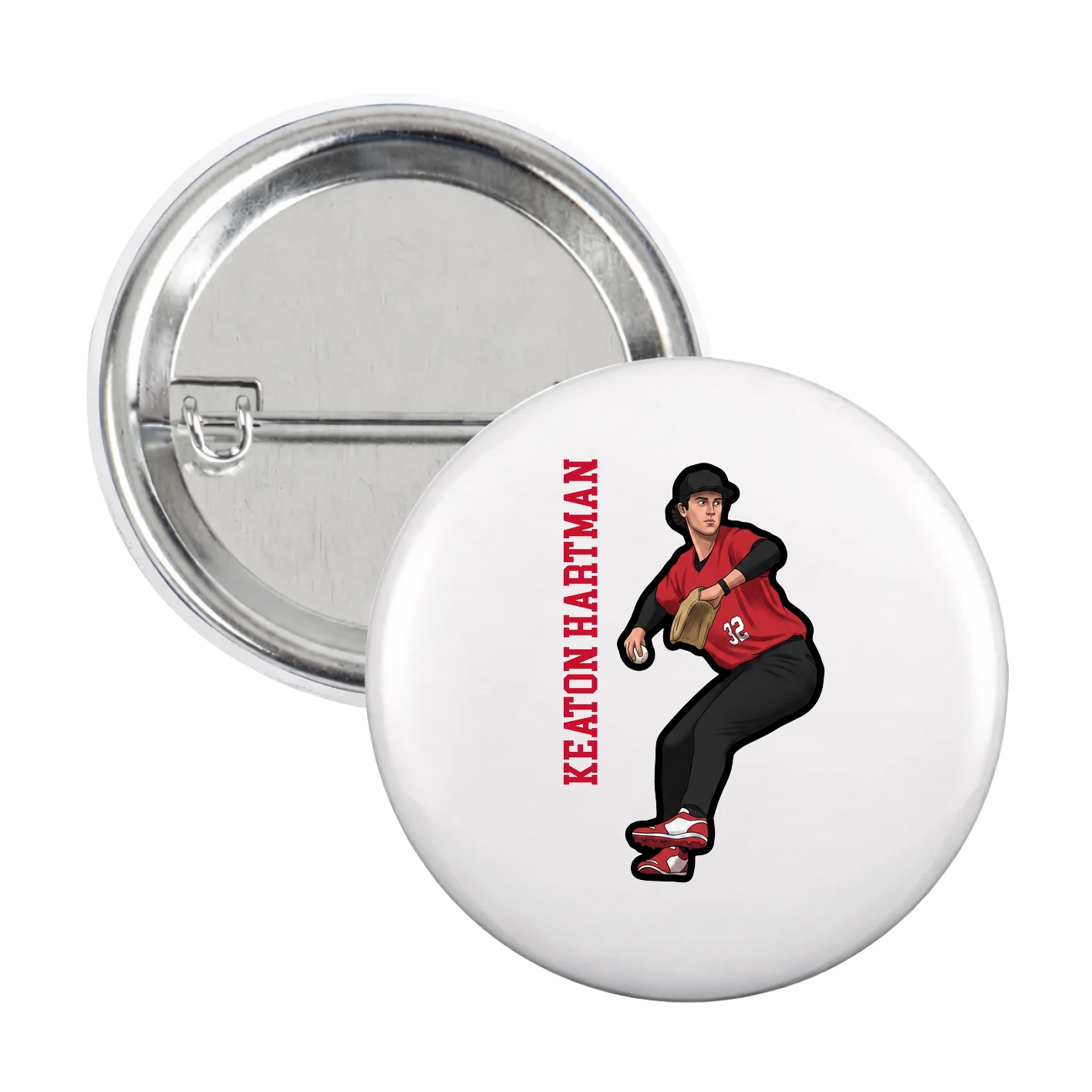 Game Day Button — Name Vertical in White