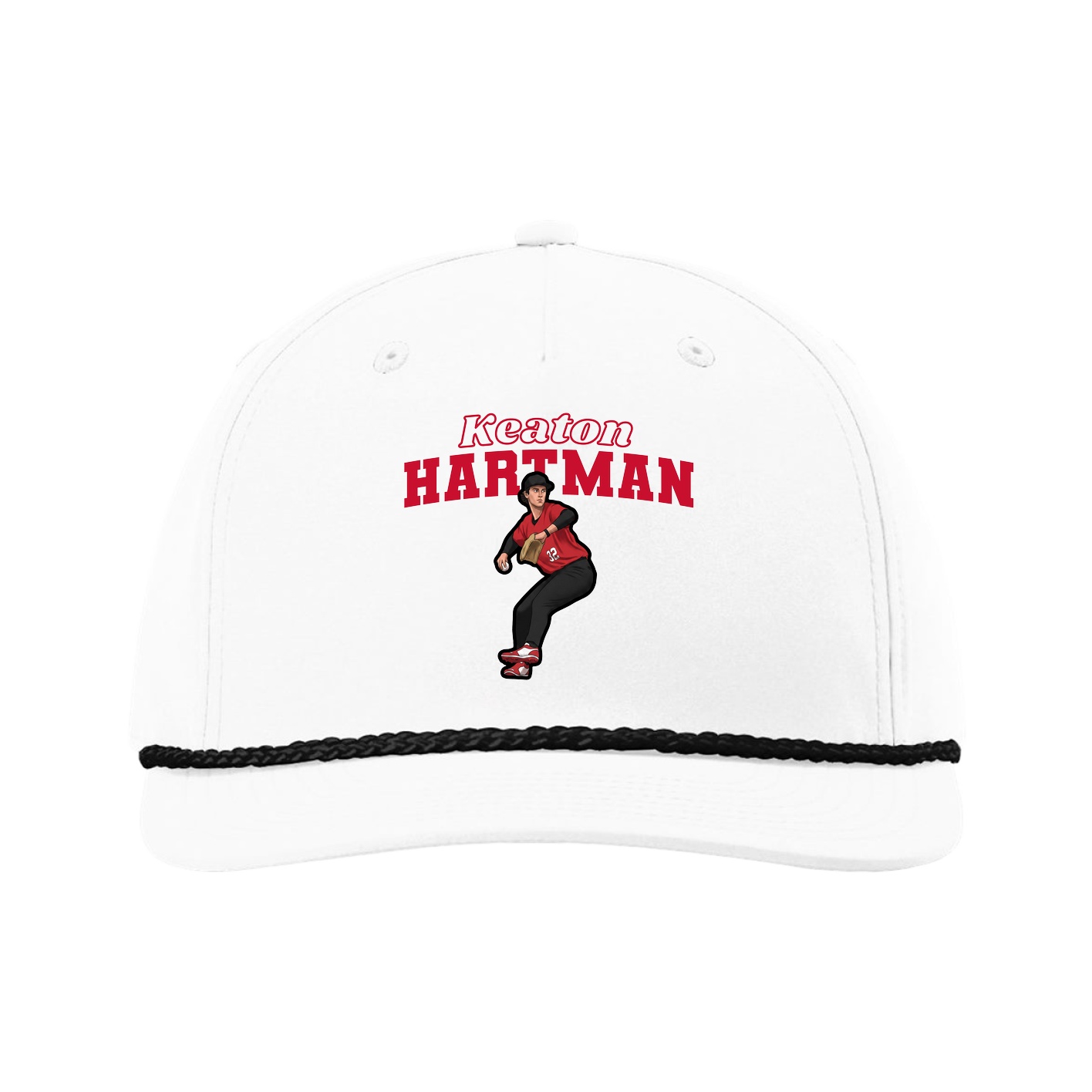Five-Panel Classic Rope Cap — Name Arch in White