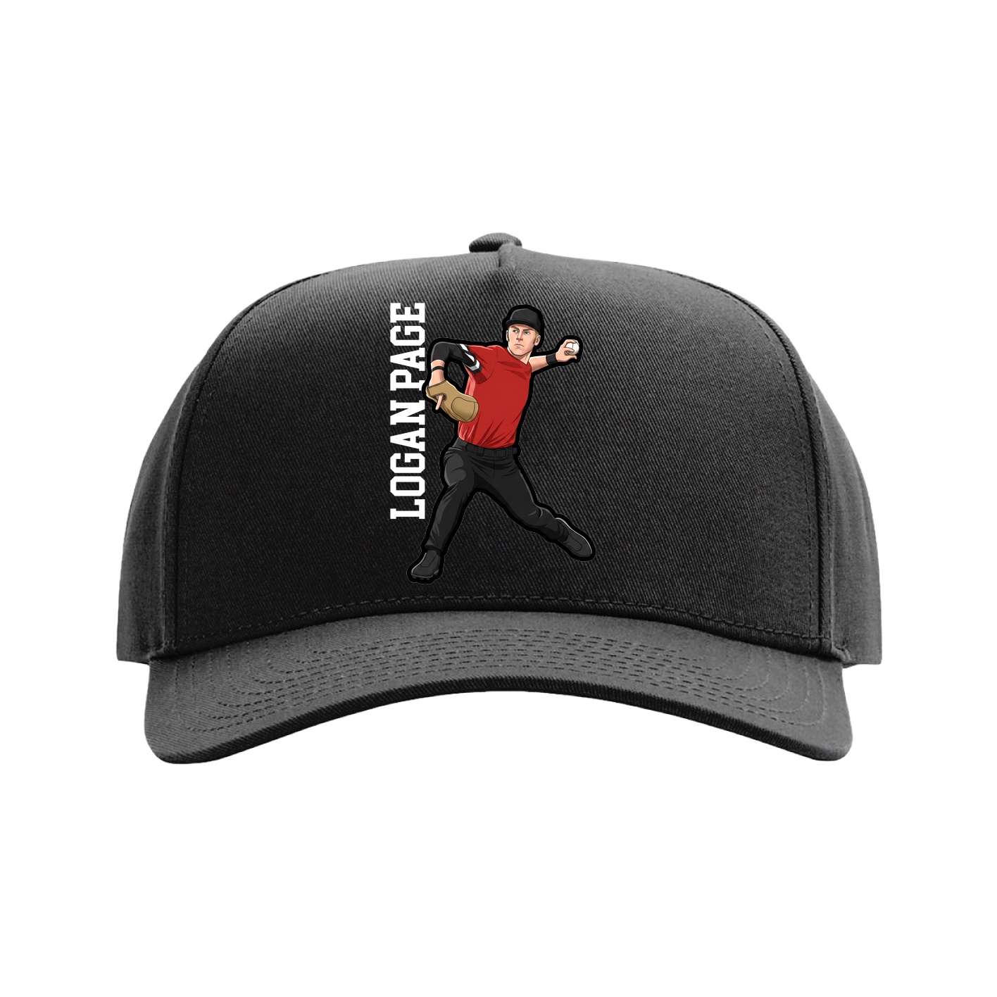Full Fabric Five-Panel Champ Cap — Name Vertical in Black
