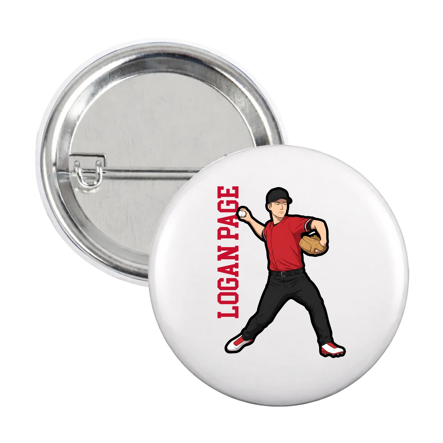 Game Day Button — Name Vertical in White