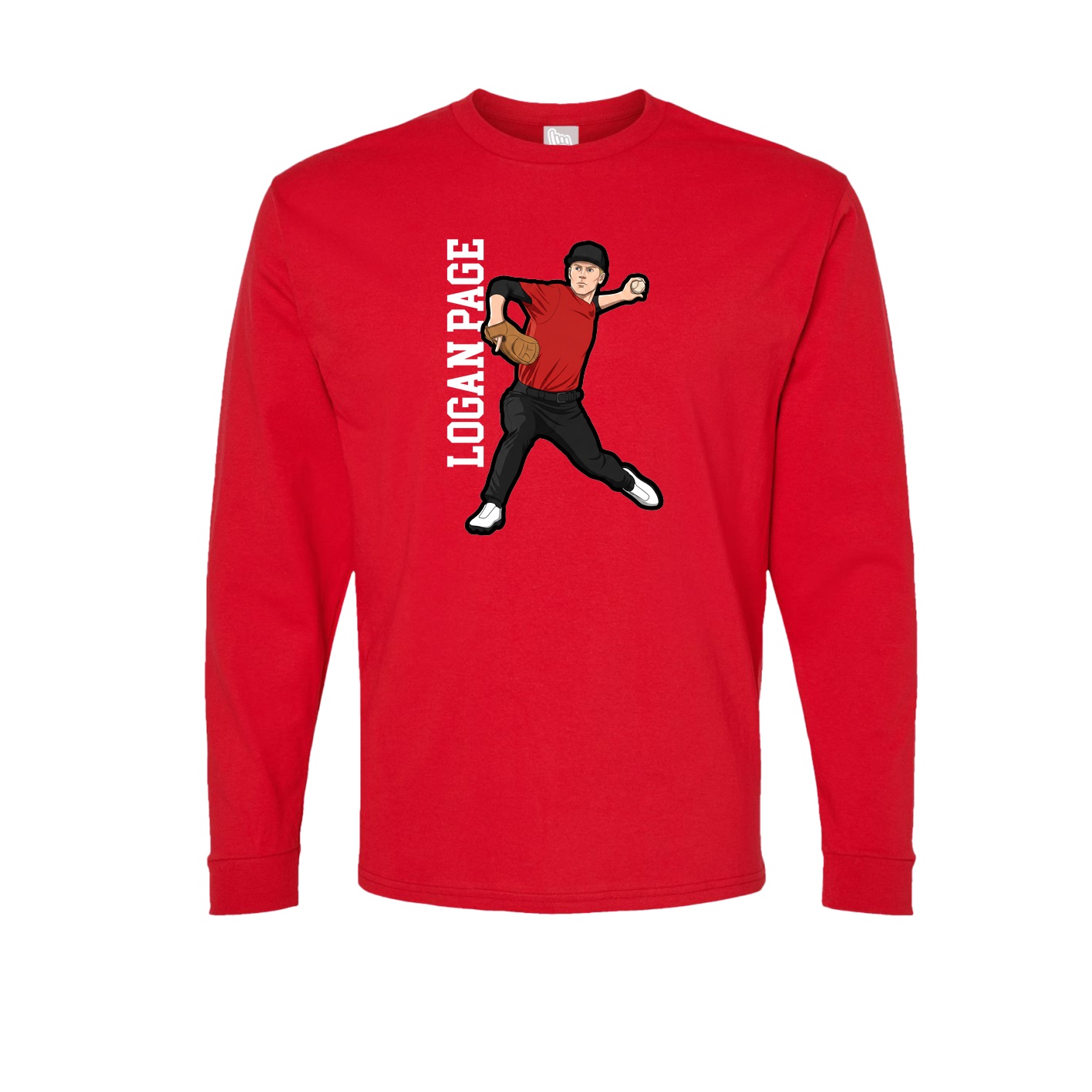 Long Sleeve Tee — Name Vertical in Red