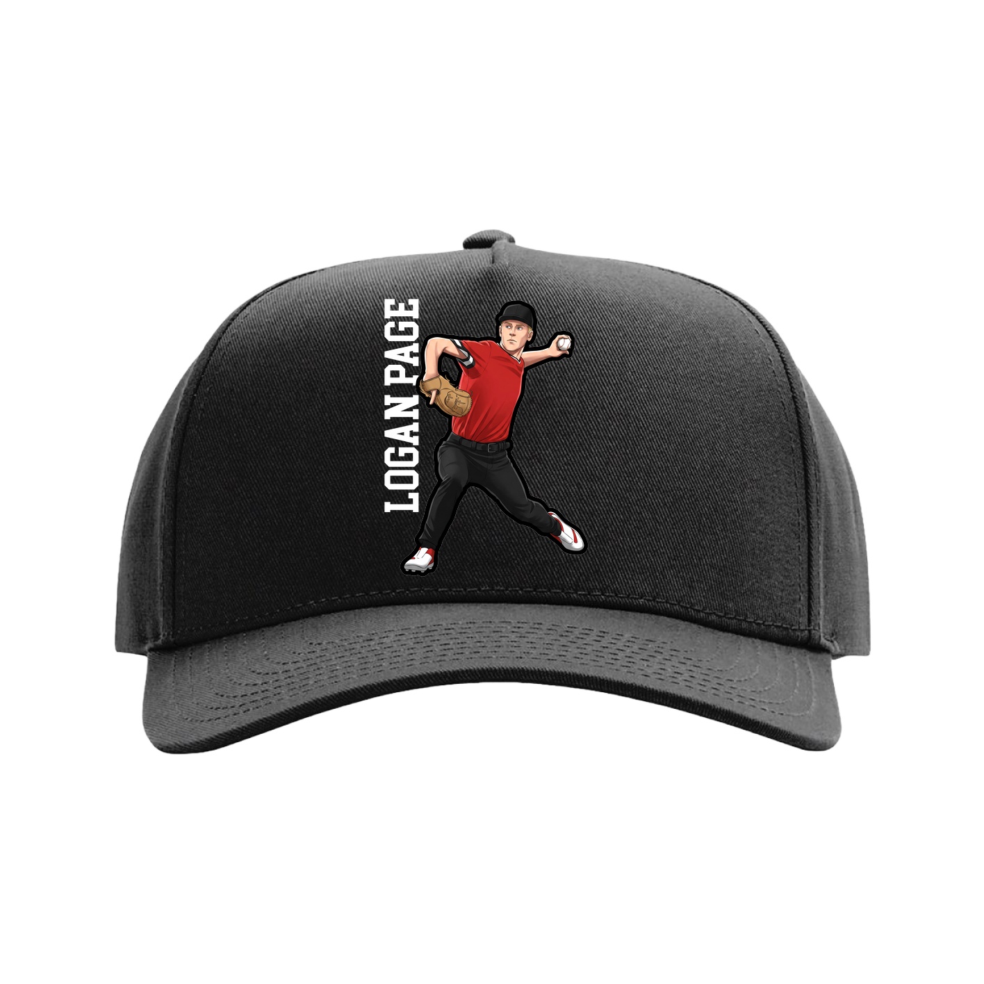 Full Fabric Five-Panel Champ Cap — Name Vertical in Black