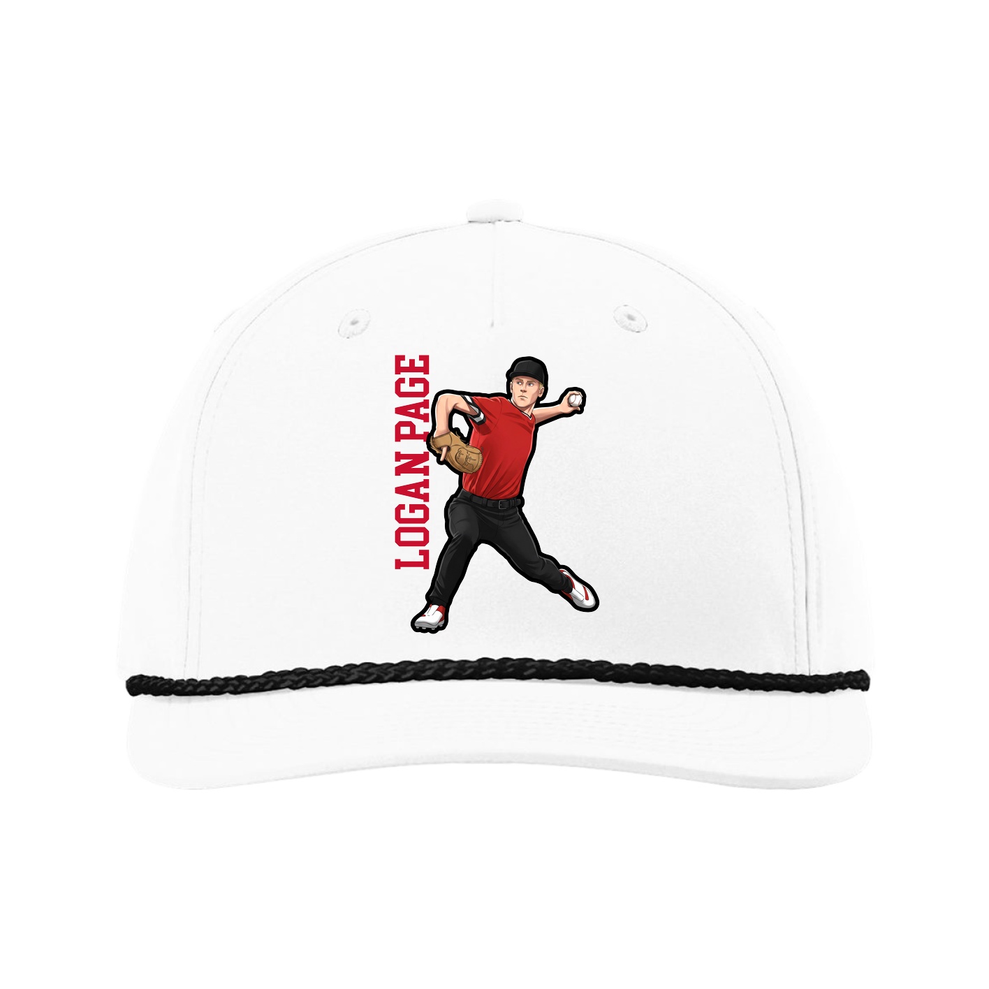 Five-Panel Classic Rope Cap — Name Vertical in White