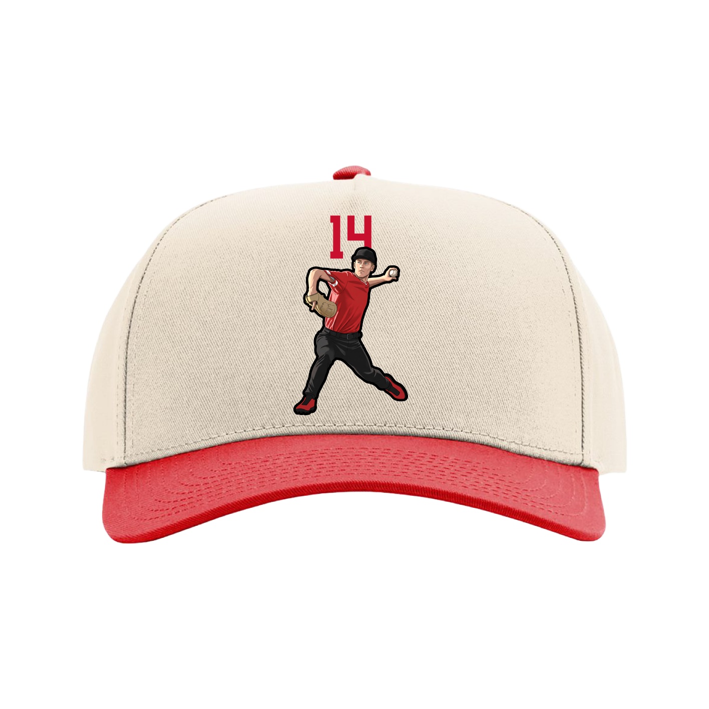 Full Fabric Five-Panel Champ Cap — Number Top in Cream/Red