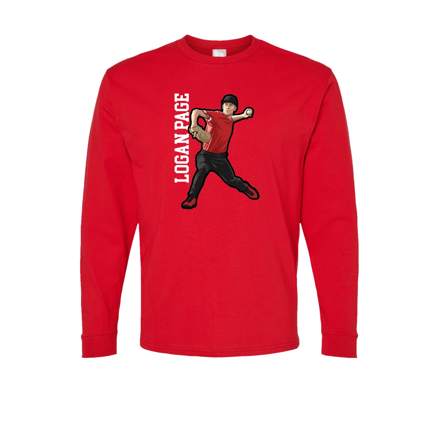 Long Sleeve Tee — Name Vertical in Red
