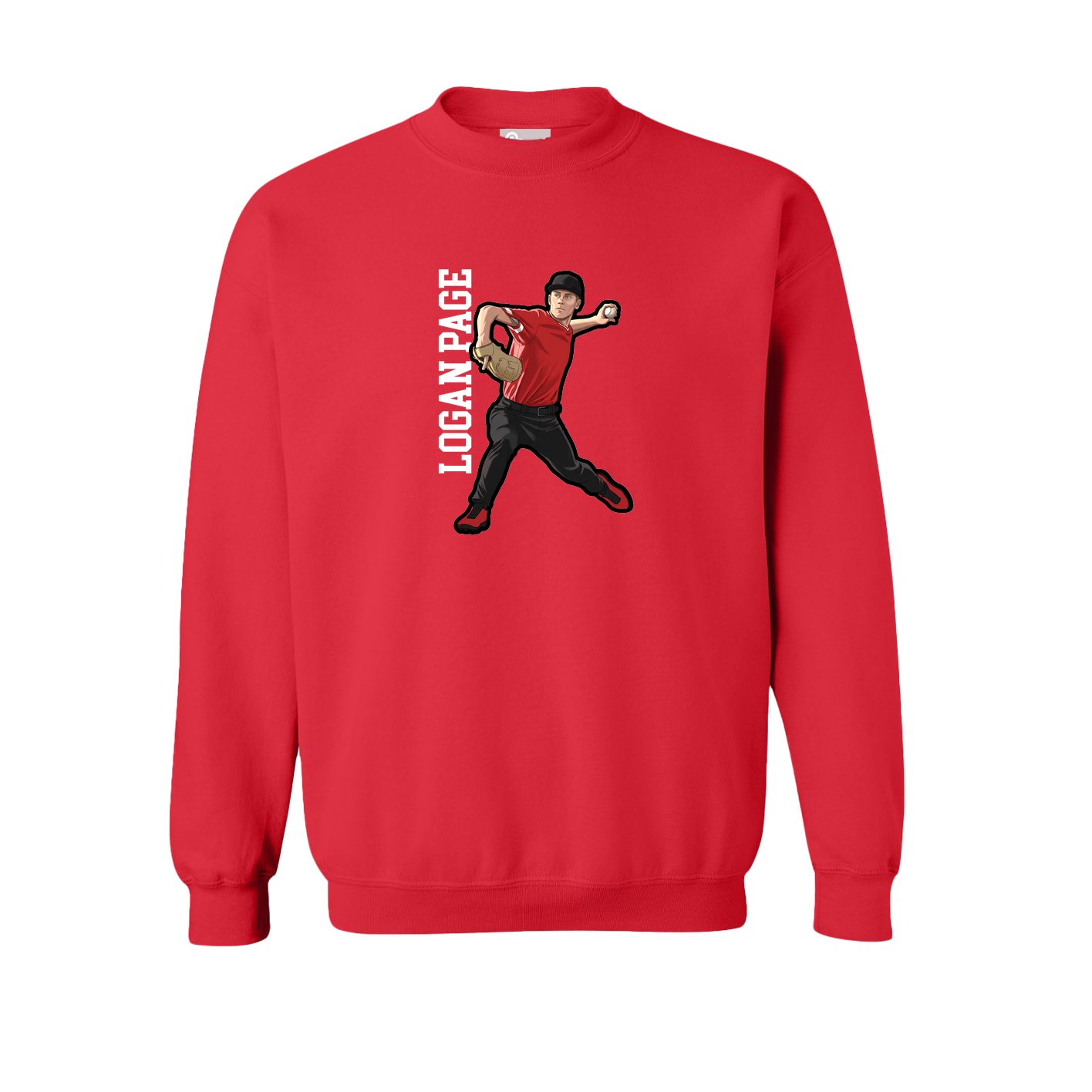 Fleece Crew — Name Vertical in Red