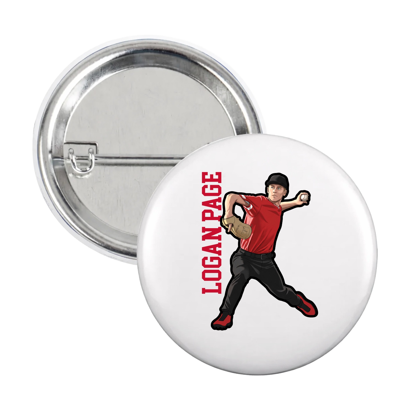 Game Day Button — Name Vertical in White