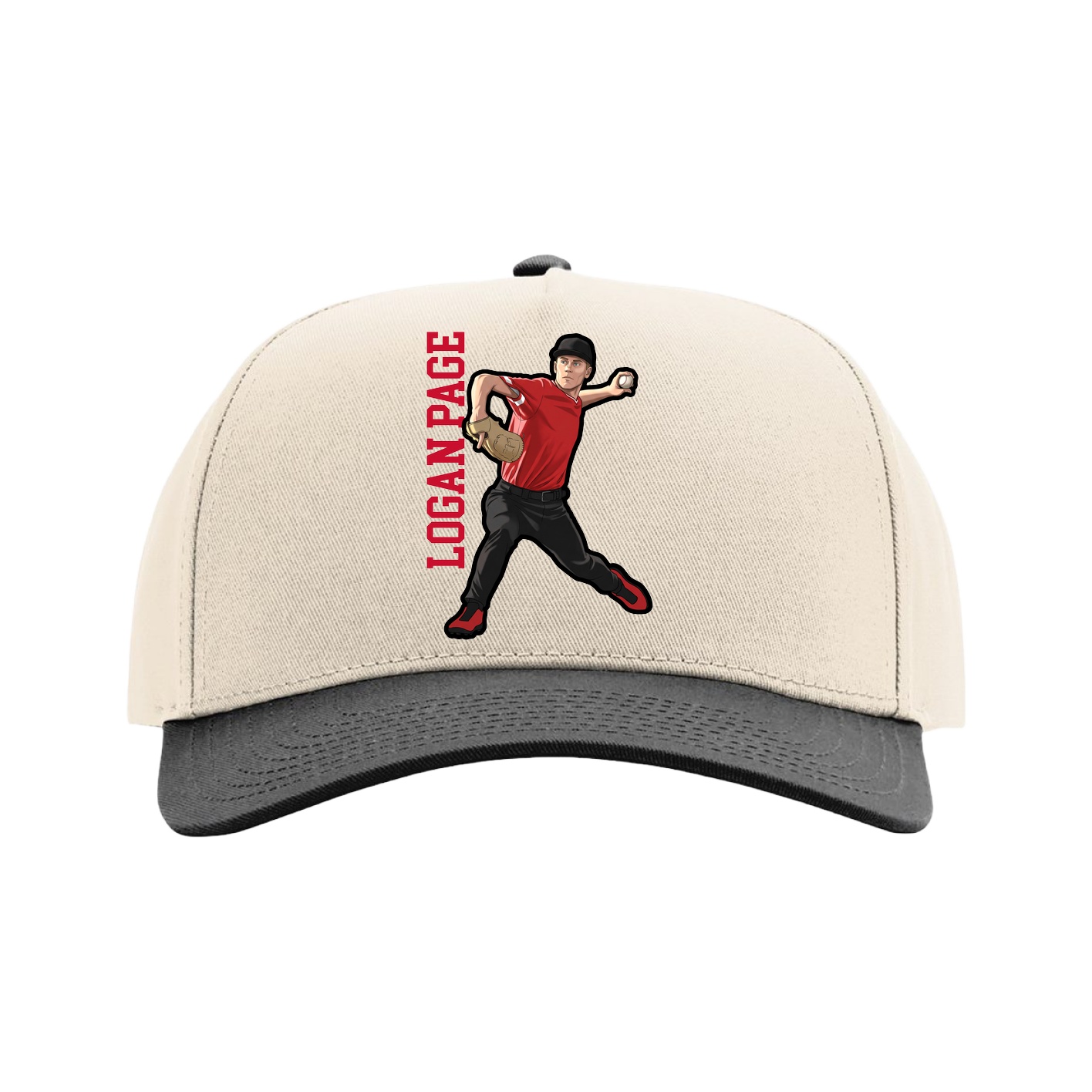 Full Fabric Five-Panel Champ Cap — Name Vertical in Cream/Black