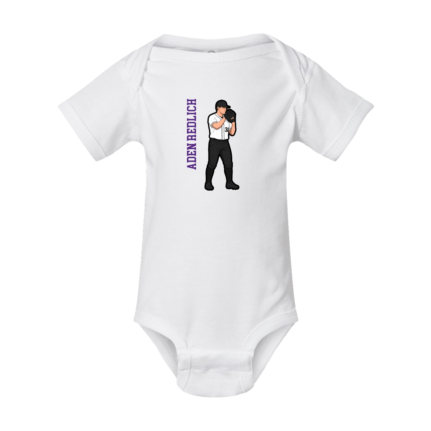 Baby Onesie — Name Vertical in White