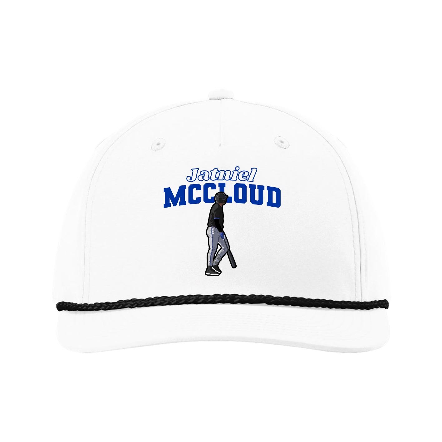Five-Panel Classic Rope Cap — Name Arch in White